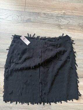 Ann Taylor Black Mini Skirt with Layered Fringe